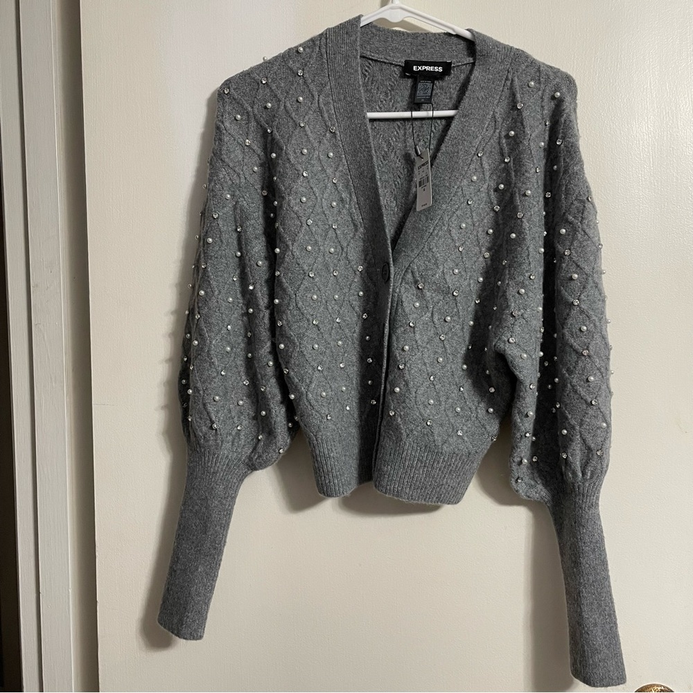 NWT Express Embellished V-Neck Balloon Sleeve Cardigan